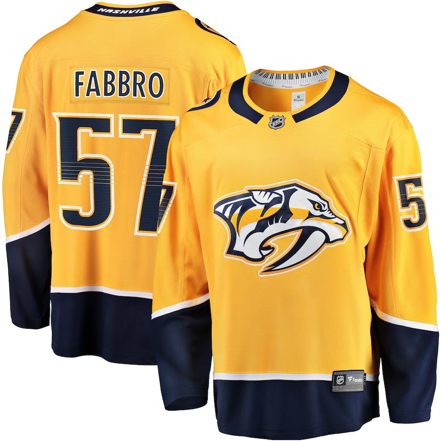 Men Nashville Predators 57 Dante Fabbro Fanatics Branded Gold Replica Player NHL Jersey